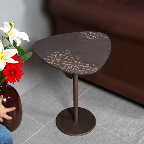 Acacia Wood Accent Table with Brass